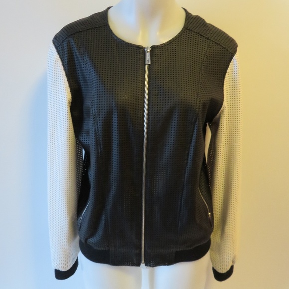 KENNETH COLE BLACK/WHITE PERFORATED JACKET M* - Picture 2 of 8